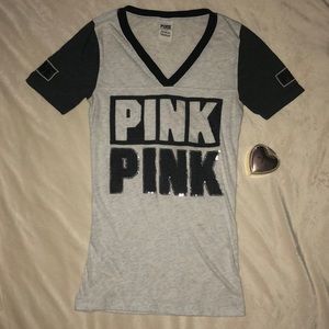 Victoria’s Secret Pink tee with sequence detail.